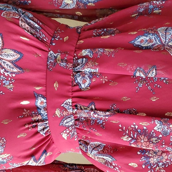 🆕FRANCESCA'S COLLECTION Mi Ami Burgundy V-Neck Floral Long Sleeve Dress SIZE: S - Picture 3 of 15